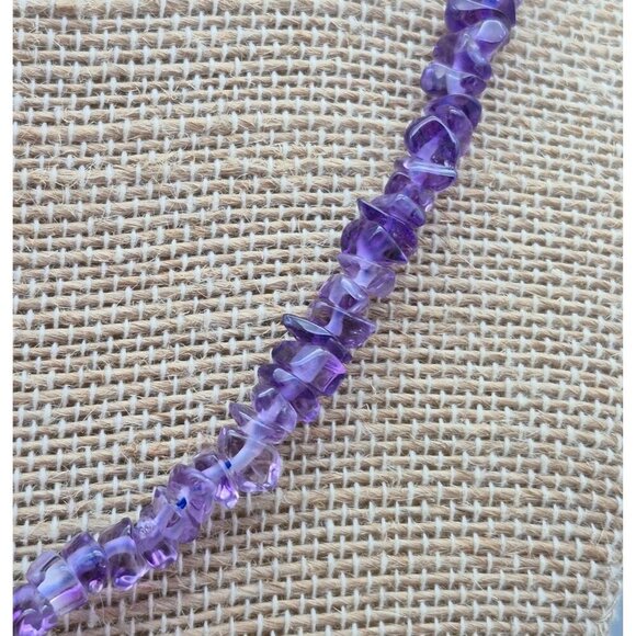 Pretty Boho Natural Polished Amethyst Chip Stone Purple Collar Necklace 17" - Picture 3 of 5